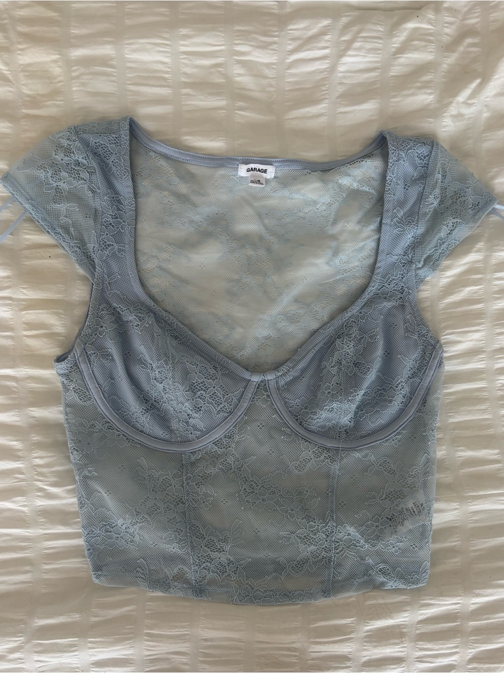 Garage Pale Blue Lace Underwire Crop Top